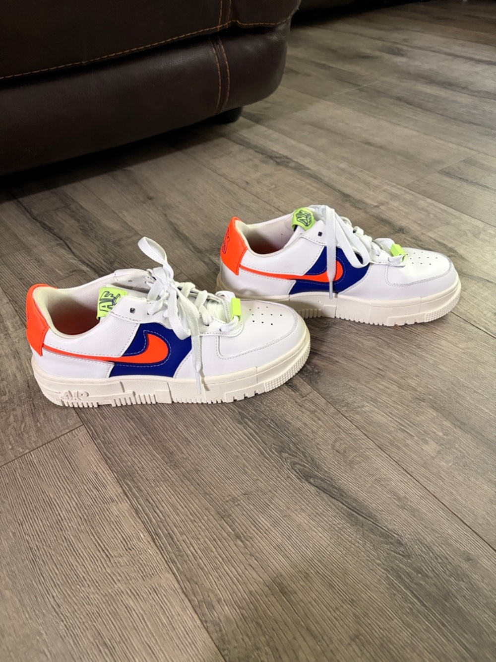 Nike womens Air Force 1 low pixel, white concord crimson. Size 7